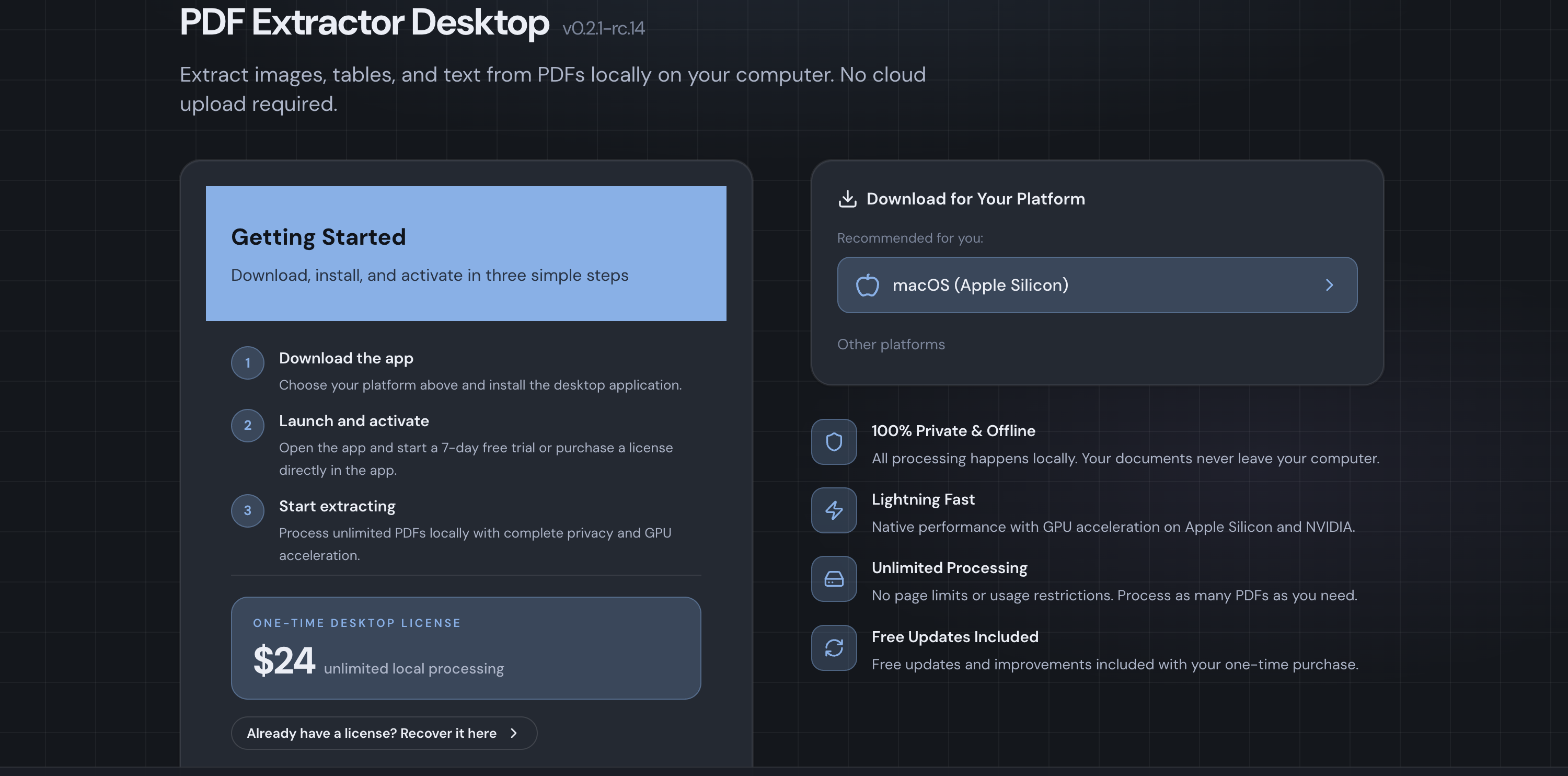 PDF Extractor Desktop download page